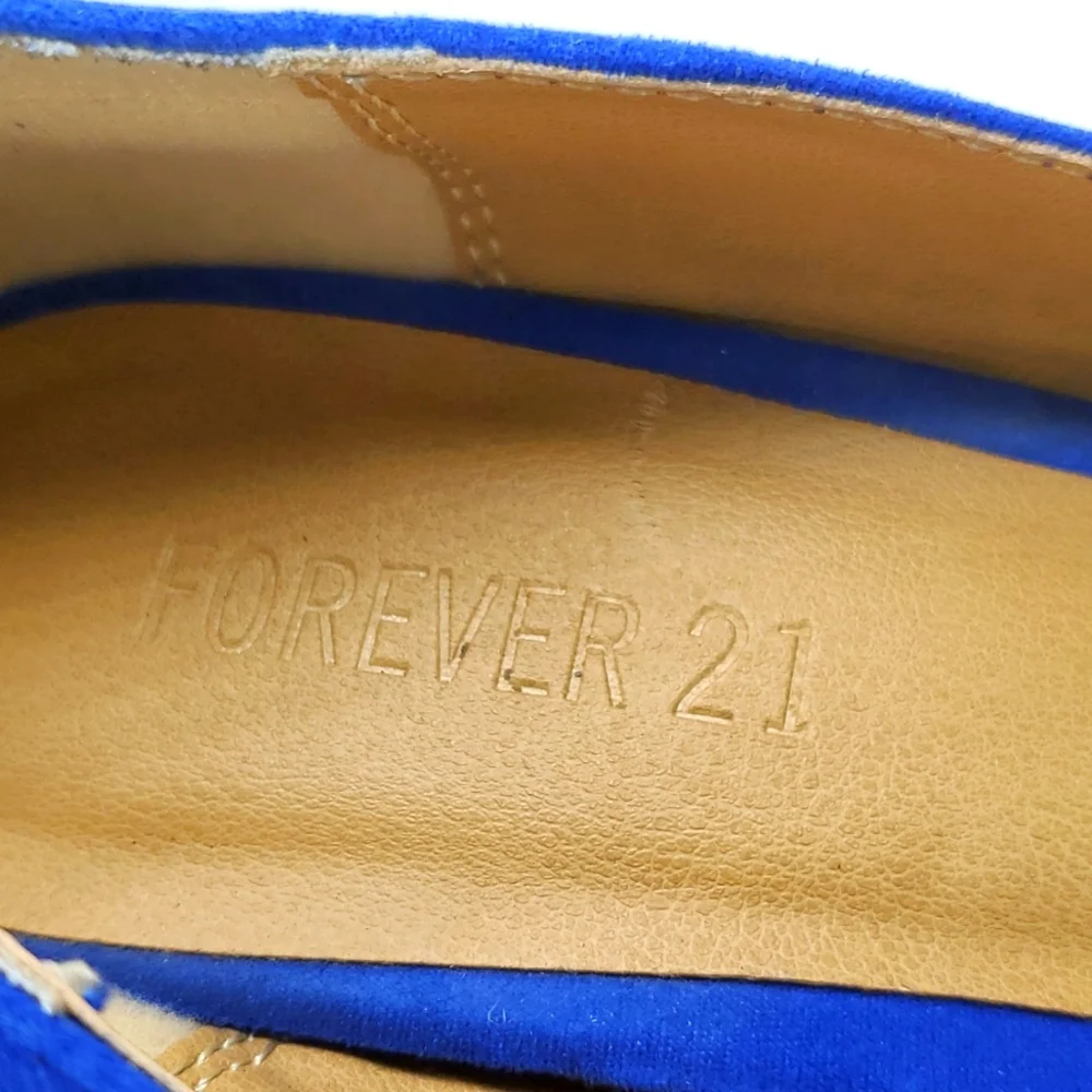 Forever 21 Blue Faux Suede Cork Like Wedge Peep Toe Platform Shoes 8